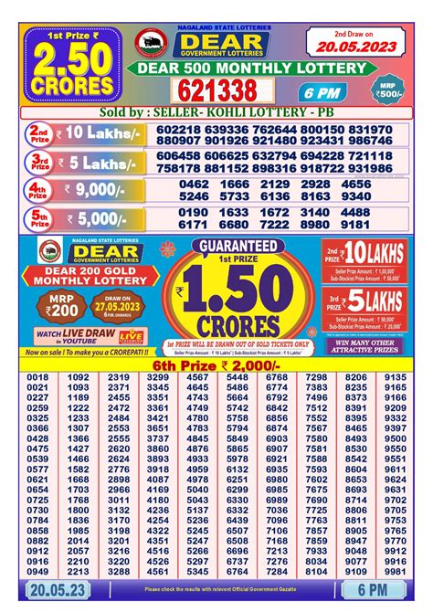 nagaland state lottery dear 500 monthly result today 6pm